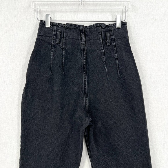 ABERCROMBIE & FITCH Mom Jeans Womens 27 4 Black High Rise Paperbag Tapered Raw - Picture 5 of 14